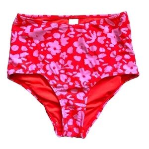 New - ISLANDER - Red & Lavender Floral High Rise Waist Bikini Bottom - Size XS